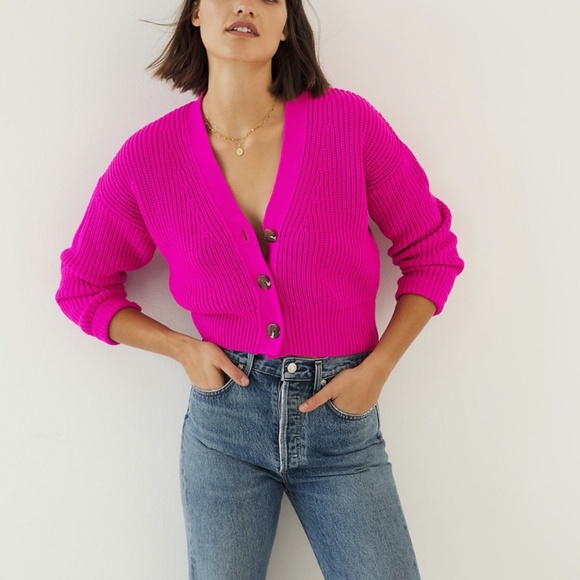 Anthropologie Sweaters - Maeve by Anthropologie Sunny Bright Pink Cropped Cardigan Sweater Womens S